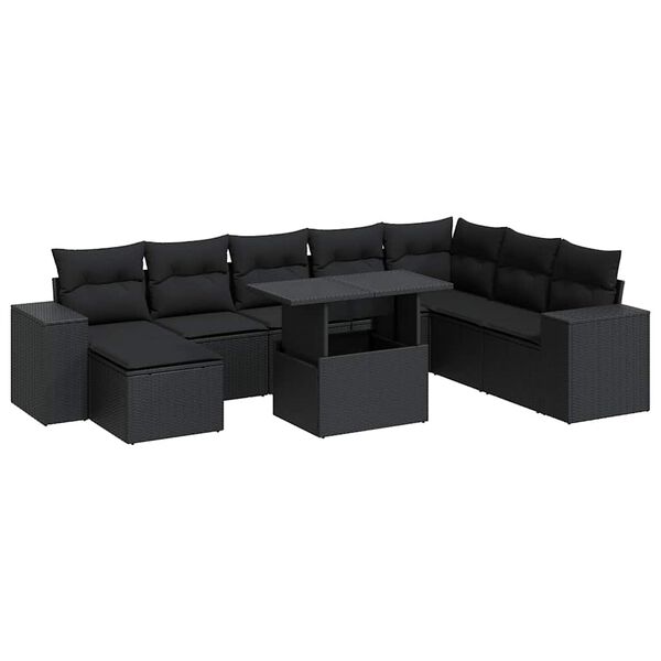 vidaXL Garden Sofa Set Black PE rattan, powder-coated steel, tempered glass