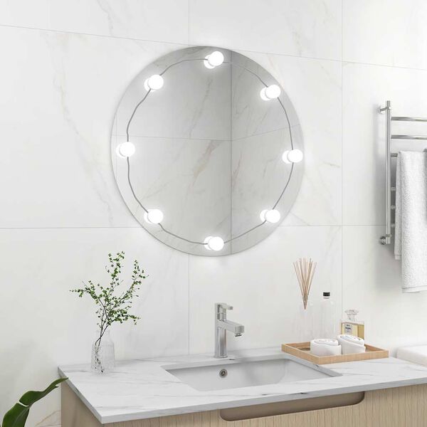 vidaXL Wall Mirror With LED Light Silver Glass, Plastic Medium