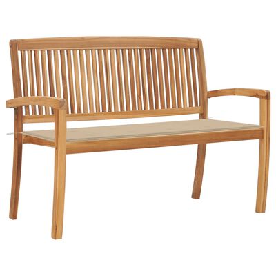 vidaXL Stacking Patio Bench with Cushion 50.6" Solid Teak Wood