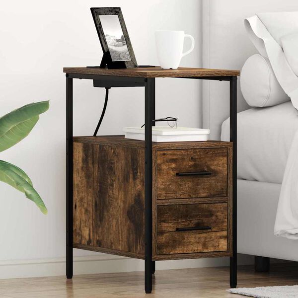 vidaXL Bedside Cabinet 2 pcs Smoked Oak 11.81 x 18.90 x 24.02 in