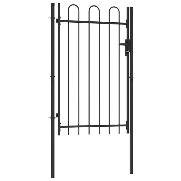 vidaXL Fence Gate Single Door with Arched Top Steel 39.4"x59.1" Black
