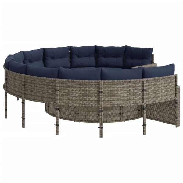 vidaXL Patio Sofa Grey Poly Rattan Large Durable Outdoor Sofa Round