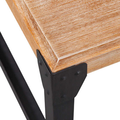 Corner detail showing wood joint and riveted metal bracket connection.