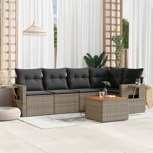 vidaXL 6 Piece Patio Sofa Set with Cushions Gray Poly Rattan