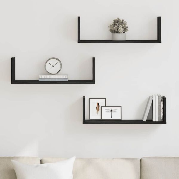 vidaXL Wall Shelves 3 pcs Black Oak 58x18x18 cm Engineered Wood