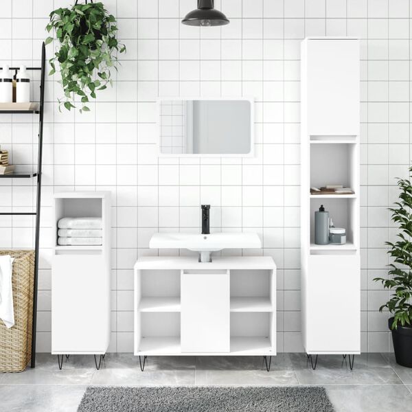 vidaXL Bathroom Furniture Set White Engineered Wood, Iron