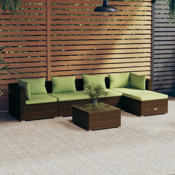 vidaXL 6 Piece Patio Lounge Set with Cushions Poly Rattan Brown