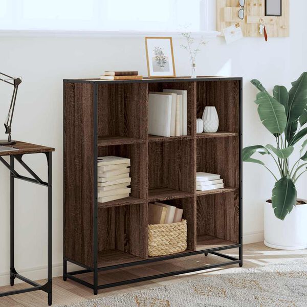 vidaXL Bookcase Brown Oak Engineered Wood and Metal Medium Bookcase