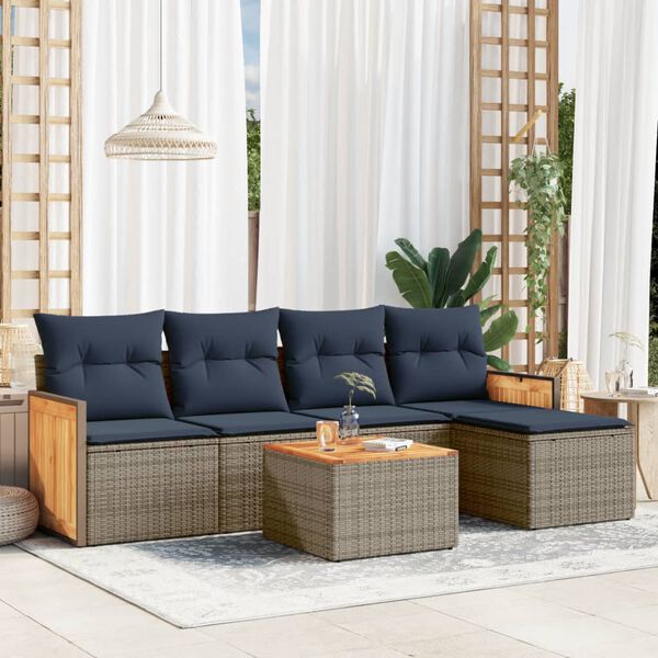 vidaXL 6 Piece Garden Sofa Set with Cushions Grey Poly Rattan
