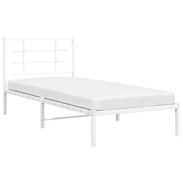 vidaXL Bed Frame White Powder-Coated Steel Twin Bed Frame Rectangular