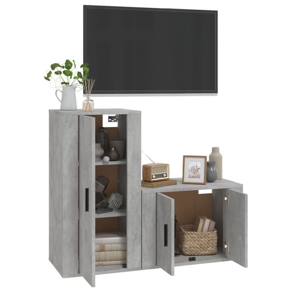 vidaXL TV Cabinet Set Set of 2 Concrete Grey Engineered Wood Medium