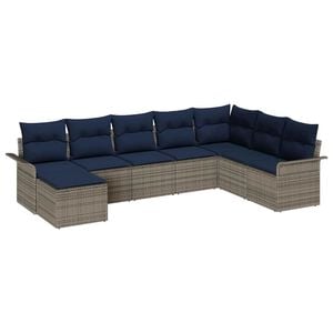 vidaXL Garden Sofa Set with Cushion 8 pcs Grey Poly Rattan