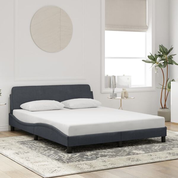 vidaXL Bed Frame Dark Grey Velvet, Metal, Solid Pine Wood, Plywood Queen