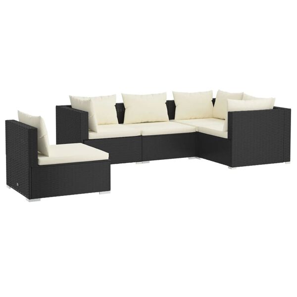 vidaXL Garden Lounge Set Black PE rattan, powder-coated steel, plastic