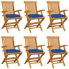 vidaXL Patio Chair Set of 6 Teak, Blue Teak Wood, Polyester Standard