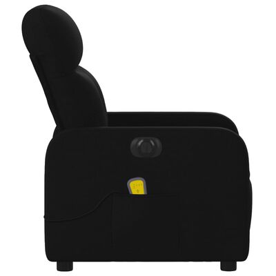 Side view of black recliner chair with control panel visible