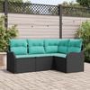 vidaXL Garden Sofa Set with Storage 4 pcs Black Poly Rattan