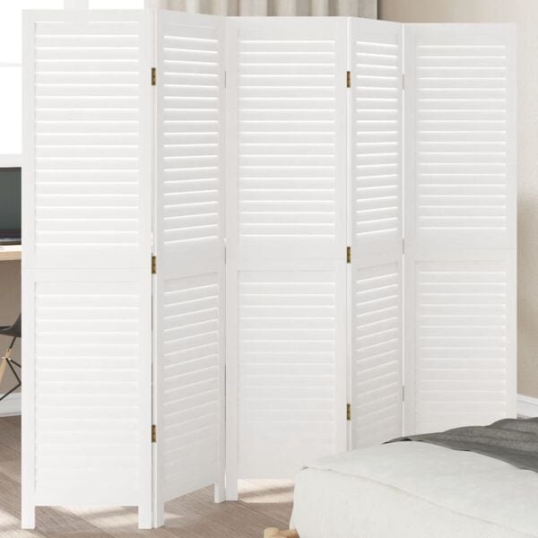 vidaXL Room Divider 5 Panels White Solid Wood Paulownia