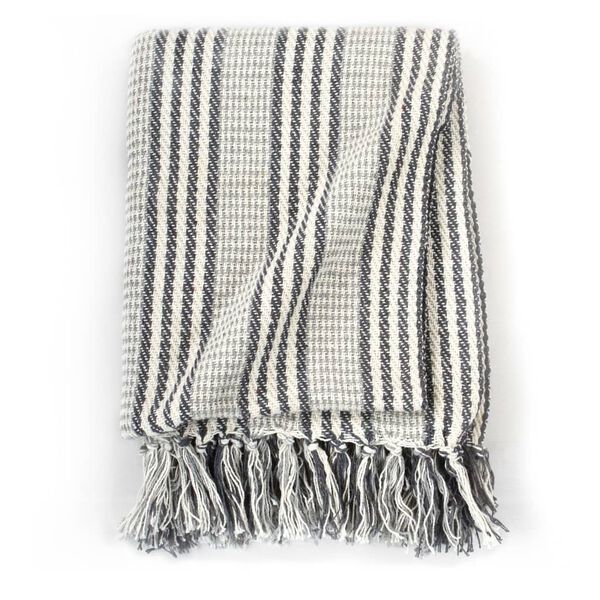 vidaXL Throw Grey and white 100% cotton 63.0 x 82.7 in Throw Blanket