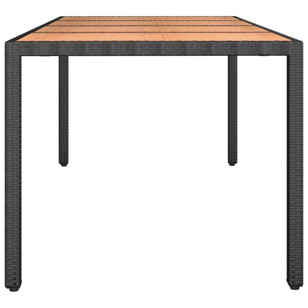 vidaXL Garden Table With Wooden Top Black PE rattan Large Durable