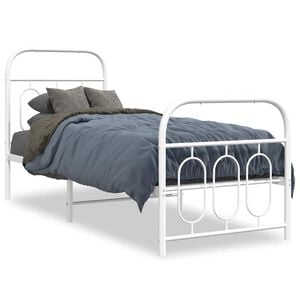 vidaXL Bed Frame White Steel Small Single Bed Frame Rectangular