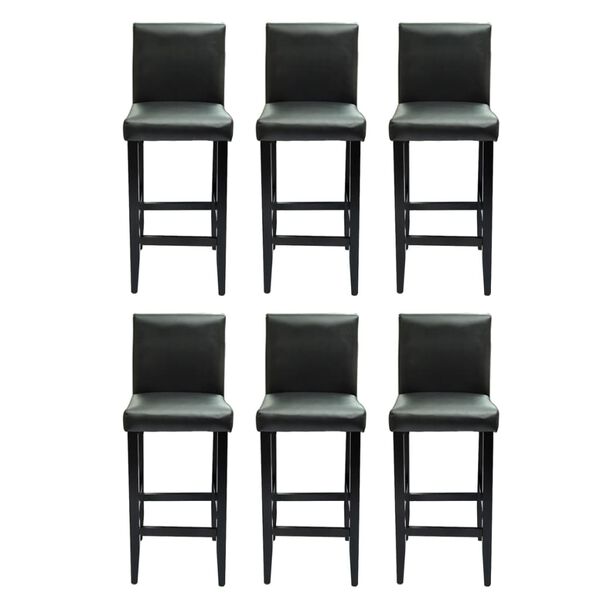 vidaXL Bar Stool Set of 6 Black PVC, Wood Standard Durable Bar Stool