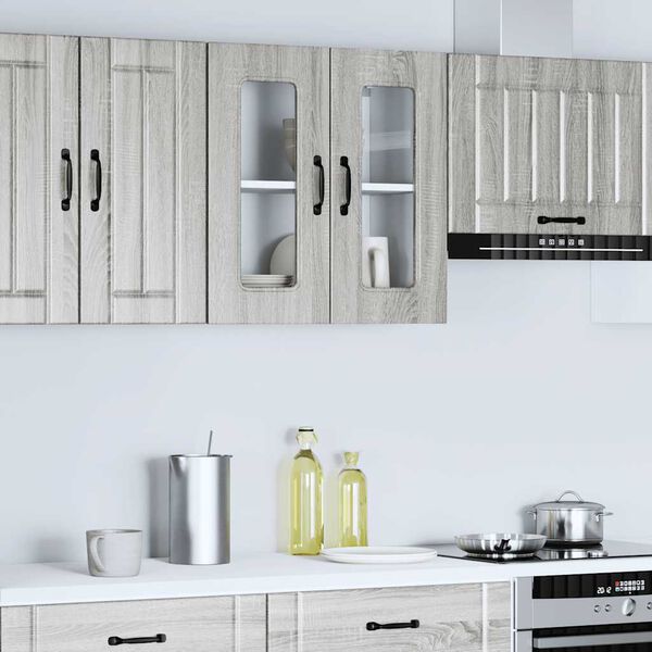 vidaXL Kitchen Wall Cabinet Grey sonoma Engineered wood and glass Medium