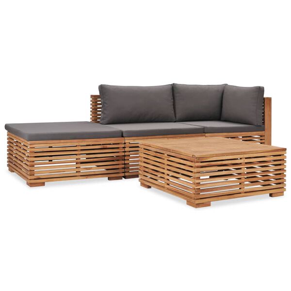 vidaXL 4 Piece Patio Lounge Set with Cushions Solid Teak Wood