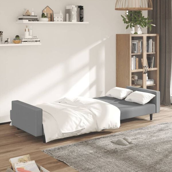 vidaXL Sofa Bed Light grey Velvet (100% polyester), wood, plastic Large