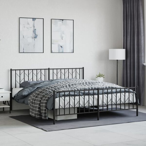vidaXL Bed Frame Black Powder-Coated Steel Super King Size Bed Frame