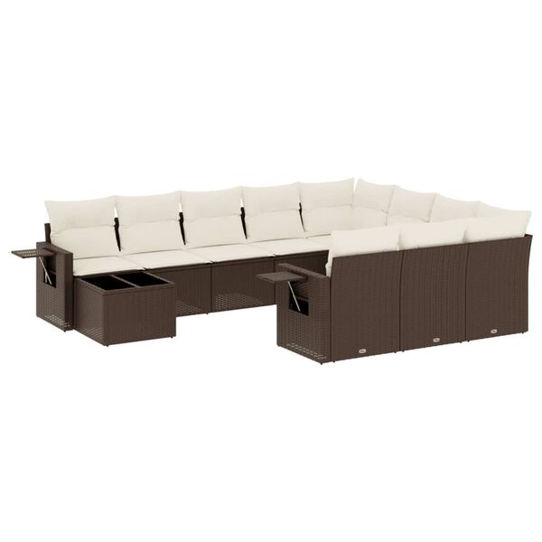 vidaXL Garden Sofa Set Brown, Cream White PE Rattan Large