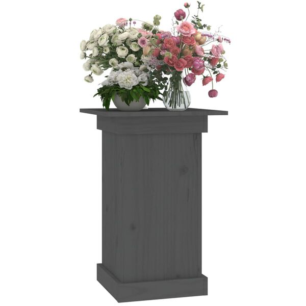 vidaXL Flower Stand Grey Solid Pine Wood Medium Flower Stand Square