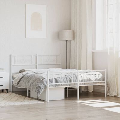vidaXL Metal Bed Frame with Headboard and Footboard White 59.1"x78.7"