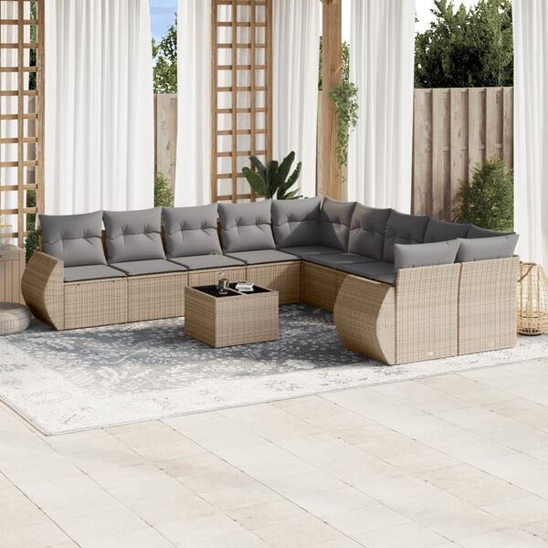 vidaXL Garden Sofa Set Beige PE Rattan 11 Piece UV-Resistant Materials