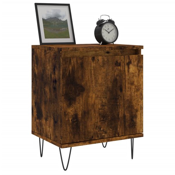 vidaXL Bedside Cabinet Smoked Oak Engineered Wood, Iron 15.7x11.8x19.7 in