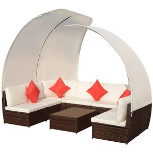 vidaXL Patio Lounge Set Set of 9 Brown, Cream White, Red