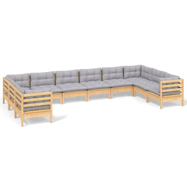 vidaXL Garden Lounge Set Grey Solid Pine Wood, 100% Polyester Fabric