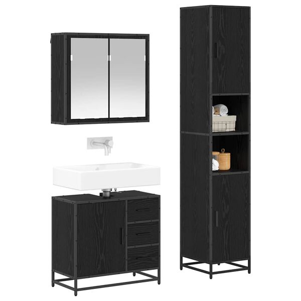 vidaXL Bathroom Furniture Set 3 pcs Black Oak Engineered Wood