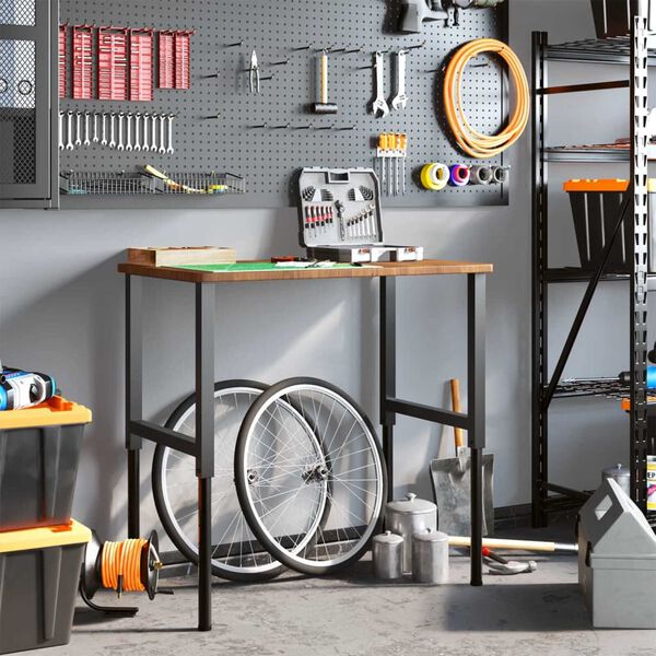 vidaXL Workbench Dark Brown 39.4"x23.6"x(28.1"-38.6") Solid Wood Oak Rectangular