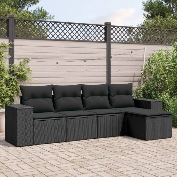 vidaXL Garden Sofa Set Black PE rattan Large Adjustable Feet