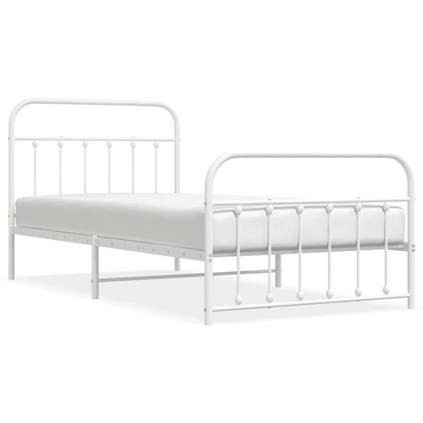vidaXL Bed Frame White Powder-Coated Steel Twin Bed Frame Rectangular