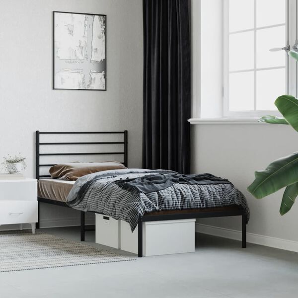 vidaXL Bed Frame Black Powder-Coated Steel Small Single Single Bed Frame