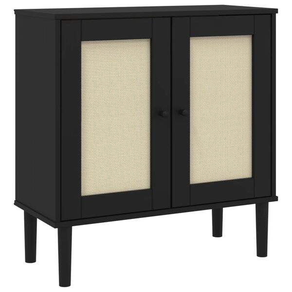 vidaXL Sideboard Black Solid pine wood, engineered wood, poly rattan