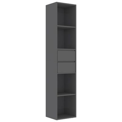 vidaXL Book Cabinet High Gloss Gray 14.2"x11.8"x67.3" Engineered Wood