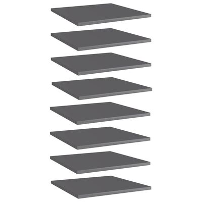 vidaXL Bookshelf Boards 8 pcs High Gloss Gray 15.7"x15.7"x0.6" Engineered Wood