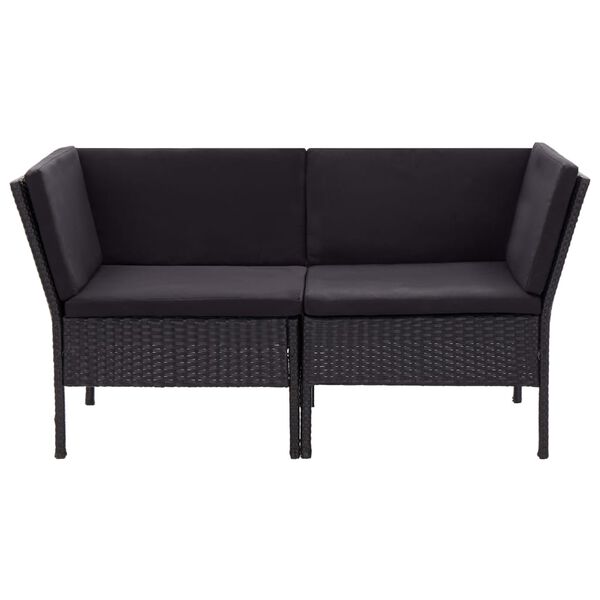 vidaXL Garden Lounge Set Black Poly Rattan, Powder-Coated Steel, Polyester