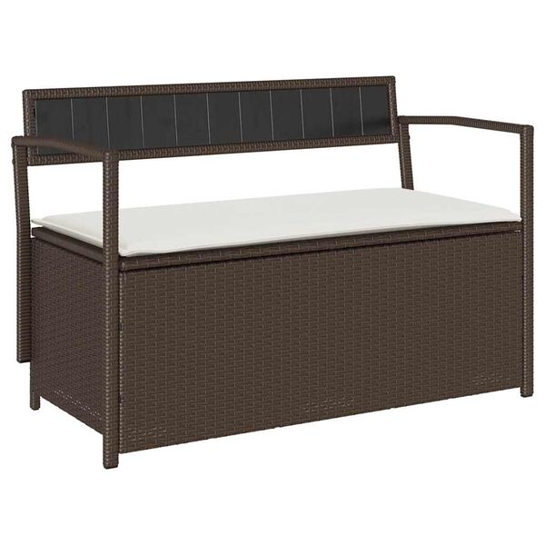 vidaXL Garden Storage Bench with Cushion Brown Poly Rattan