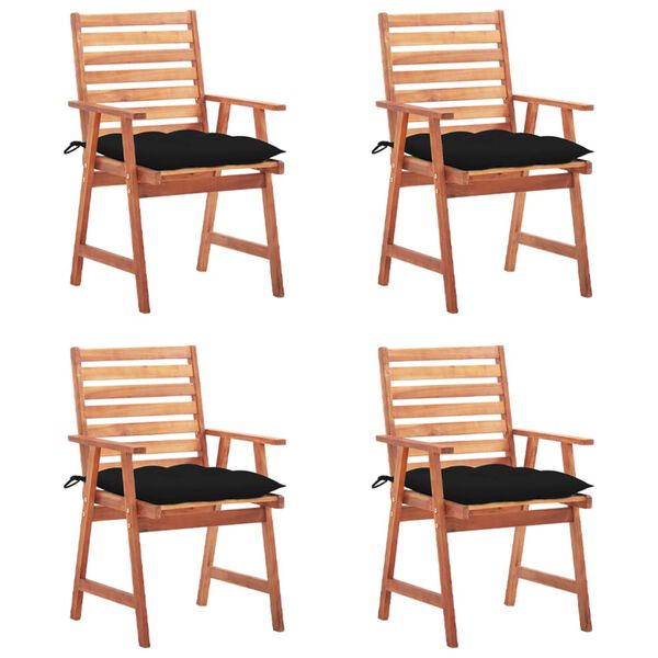 vidaXL Patio Chair Set of 4 Natural wood, Black