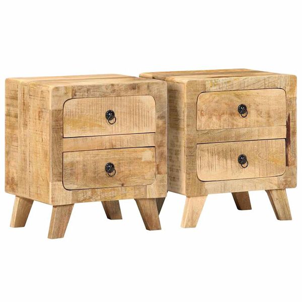 vidaXL Bedside Cabinet Set of 2 Mango wood Solid rough mango wood
