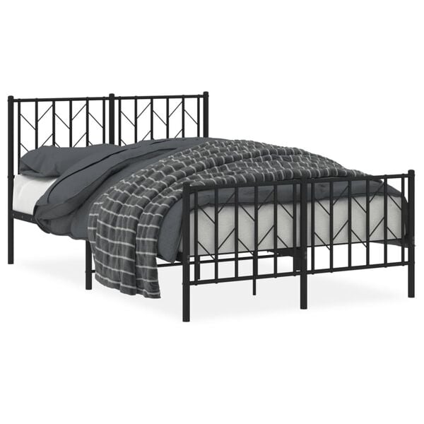 vidaXL Bed Frame Black Powder-Coated Steel Double Bed Frame